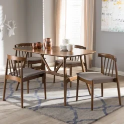 5pc Wyatt Midcentury Modern Walnut Wood Dining Set Beige/Brown - Baxton Studio 12 5pc Wyatt Midcentury Modern Walnut Wood Dining Set Beige/Brown - Baxton Studio -Cozy Living Sales Store GUEST 0485dc86 a81e 46d6 9051 d7740eb7f591