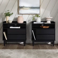 2pk Mid-Century Modern Solid Wood 2 Drawer Storage Nightstands - Saracina Home 18 2pk Mid-Century Modern Solid Wood 2 Drawer Storage Nightstands - Saracina Home -Cozy Living Sales Store GUEST 081e1c93 fb83 4111 87a0 db5e67515069
