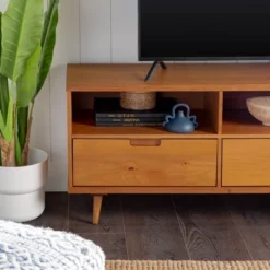 Cara 3 Drawer Mid-Century Modern 3 Drawer TV Stand For TVs Up To 80" - Saracina Home -Cozy Living Sales Store GUEST 0824ed10 634d 442e 93d1 6435deb8cb30