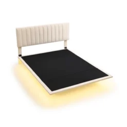 Queen Size Upholstered Floating Velvet Platform Bed With Sensor Light And Headboard-ModernLuxe 15 Queen Size Upholstered Floating Velvet Platform Bed With Sensor Light And Headboard-ModernLuxe -Cozy Living Sales Store GUEST 093f16a1 8f7e 419c 8c2c cbd8b95a9627