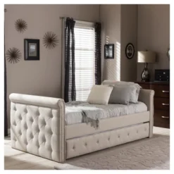 Twin Swanson Modern And Contemporary Fabric Tufted Daybed With Roll-Out Trundle Guest Bed - Baxton Studio -Cozy Living Sales Store GUEST 0e69de2d 0af5 4166 91e8 a952dc6bc9d4
