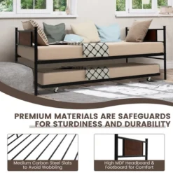 Costway Twin 2-In-1 Daybed Frame With Trundle Bed Set Steel Platform Sofa Bed Black -Cozy Living Sales Store GUEST 13325170 02a3 4fd8 ad45 9d81deb660c0