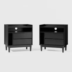 2pk Mid-Century Modern Solid Wood 2 Drawer Storage Nightstands - Saracina Home 19 2pk Mid-Century Modern Solid Wood 2 Drawer Storage Nightstands - Saracina Home -Cozy Living Sales Store GUEST 1f73b353 865e 4131 a376 6364f0459882