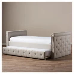 Twin Swanson Modern And Contemporary Fabric Tufted Daybed With Roll-Out Trundle Guest Bed - Baxton Studio -Cozy Living Sales Store GUEST 232e4719 b59f 422b a319 18e2cb7d875d