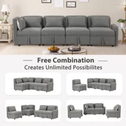 122.8" Minimalist Convertible Modular Sofa, Upholstered Sectional Sofa Couch With 5 Pillows-ModernLuxe 16 122.8" Minimalist Convertible Modular Sofa, Upholstered Sectional Sofa Couch With 5 Pillows-ModernLuxe -Cozy Living Sales Store GUEST 237762c0 3f79 4047 ab5a 727a719c3b7a