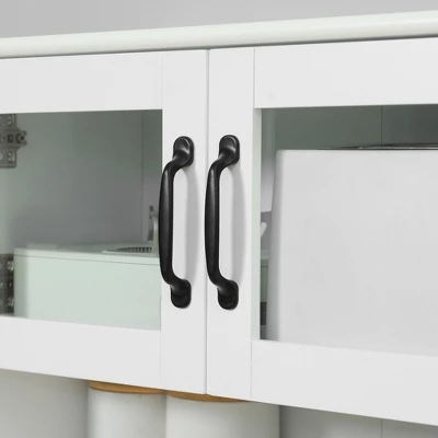 HOMCOM Freestanding Kitchen Pantry, 4-Door Buffet Cabinet With Hutch, Coffee Bar With Adjustable Shelves, 63.5 Inches, White 5 HOMCOM Freestanding Kitchen Pantry, 4-Door Buffet Cabinet With Hutch, Coffee Bar With Adjustable Shelves, 63.5 Inches, White - Image 5