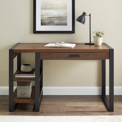 48" Industrial Farmhouse Tech Desk With USB Dark Walnut - Saracina Home 3 48" Industrial Farmhouse Tech Desk With USB Dark Walnut - Saracina Home - Image 3