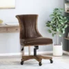 Coulee Contemporary Upholstered Roll Back Swivel Office Chair Dark Brown/Natural - Christopher Knight Home