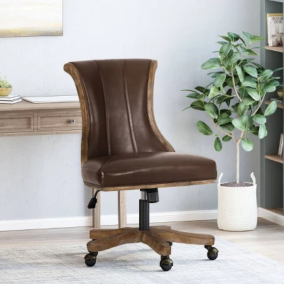 Coulee Contemporary Upholstered Roll Back Swivel Office Chair Dark Brown/Natural - Christopher Knight Home 1 Coulee Contemporary Upholstered Roll Back Swivel Office Chair Dark Brown/Natural - Christopher Knight Home