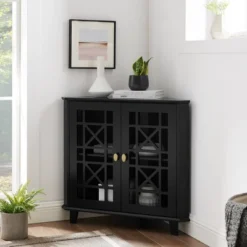 2 Door Corner Accent Cabinet With Fretwork Doors - Saracina Home 21 2 Door Corner Accent Cabinet With Fretwork Doors - Saracina Home -Cozy Living Sales Store GUEST 33460c8d 731e 484d b65b b46663cb9a4a