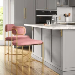Orion Luxe Backed Counter Height Barstool With Brass Legs Blush Velvet - Threshold™