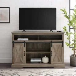 Transitional Sliding Barndoor Highboy TV Stand For TVs Up To 58" - Saracina Home -Cozy Living Sales Store GUEST 36bb9b85 ffb1 46e0 b0d8 822e73b5b63d