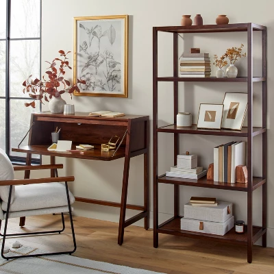 70" 5-Shelf Wood & Cane Transitional Vertical Bookshelf - Brown - Hearth & Hand™ With Magnolia 1 70" 5-Shelf Wood & Cane Transitional Vertical Bookshelf - Brown - Hearth & Hand™ With Magnolia