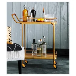 Metal, Wood, And Leather Bar Cart - Gold - Threshold™ 8 Metal, Wood, And Leather Bar Cart - Gold - Threshold™ -Cozy Living Sales Store GUEST 3940ea51 5dbd 496d adf0 a33ee04f6d3f