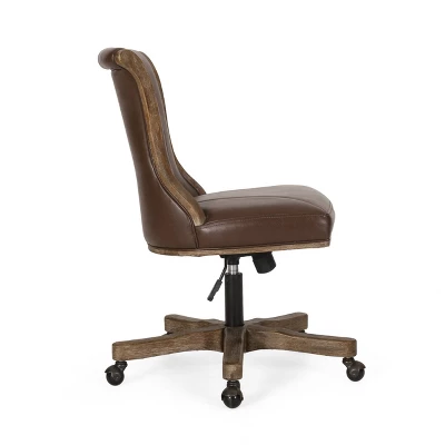Coulee Contemporary Upholstered Roll Back Swivel Office Chair Dark Brown/Natural - Christopher Knight Home 4 Coulee Contemporary Upholstered Roll Back Swivel Office Chair Dark Brown/Natural - Christopher Knight Home - Image 4