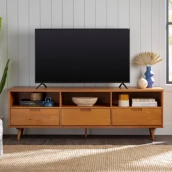 Cara 3 Drawer Mid-Century Modern 3 Drawer TV Stand For TVs Up To 80" - Saracina Home -Cozy Living Sales Store GUEST 4d0aac2c 9b89 4300 b722 f3e9cc07eded