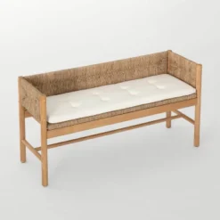 Elden Wood Bench With Woven Back And Loose Cushion Seat - Threshold™ Designed With Studio McGee 8 Elden Wood Bench With Woven Back And Loose Cushion Seat - Threshold™ Designed With Studio McGee -Cozy Living Sales Store GUEST 512a58d0 258b 4cd4 8401 add11f70e81d