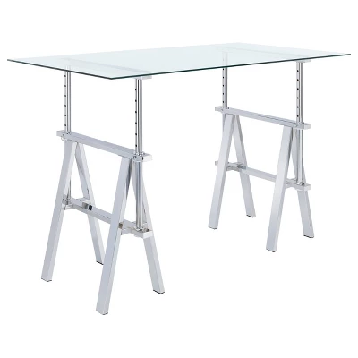 Statham Glass Top Adjustable Sawhorse Standing Desk Chrome - Coaster 2 Statham Glass Top Adjustable Sawhorse Standing Desk Chrome - Coaster - Image 2