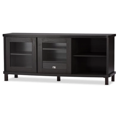 Walda Wood Cabinet With 2 Sliding Doors And 1 Drawer TV Stand For TVs Up To 60" Dark Brown/Gray - Baxton Studio 1 Walda Wood Cabinet With 2 Sliding Doors And 1 Drawer TV Stand For TVs Up To 60" Dark Brown/Gray - Baxton Studio