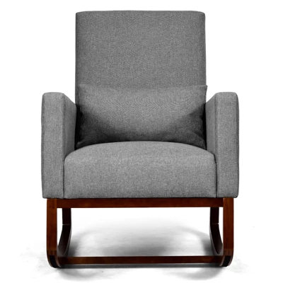 Tangkula 2-in-1 Upholstered Rocking Chair With Wood Leg & Pillow Relax Sofa Chair Light Grey/Beige/Dark Gray 11 Tangkula 2-in-1 Upholstered Rocking Chair With Wood Leg & Pillow Relax Sofa Chair Light Grey/Beige/Dark Gray - Image 11