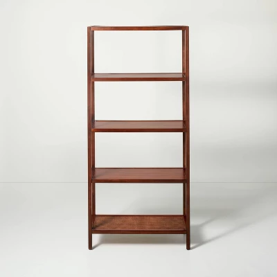 70" 5-Shelf Wood & Cane Transitional Vertical Bookshelf - Brown - Hearth & Hand™ With Magnolia 2 70" 5-Shelf Wood & Cane Transitional Vertical Bookshelf - Brown - Hearth & Hand™ With Magnolia - Image 2