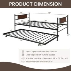 Costway Twin 2-In-1 Daybed Frame With Trundle Bed Set Steel Platform Sofa Bed Black -Cozy Living Sales Store GUEST 65439403 ce0a 428c 9625 5f5e23213a7b