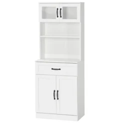 HOMCOM Freestanding Kitchen Pantry, 4-Door Buffet Cabinet With Hutch, Coffee Bar With Adjustable Shelves, 63.5 Inches, White 7 HOMCOM Freestanding Kitchen Pantry, 4-Door Buffet Cabinet With Hutch, Coffee Bar With Adjustable Shelves, 63.5 Inches, White -Cozy Living Sales Store GUEST 66068933 5001 4d3c a7c7 1f54b3c22f3d