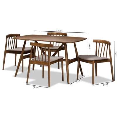 5pc Wyatt Midcentury Modern Walnut Wood Dining Set Beige/Brown - Baxton Studio 8 5pc Wyatt Midcentury Modern Walnut Wood Dining Set Beige/Brown - Baxton Studio - Image 8