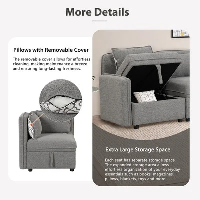 122.8" Minimalist Convertible Modular Sofa, Upholstered Sectional Sofa Couch With 5 Pillows-ModernLuxe 6 122.8" Minimalist Convertible Modular Sofa, Upholstered Sectional Sofa Couch With 5 Pillows-ModernLuxe - Image 6