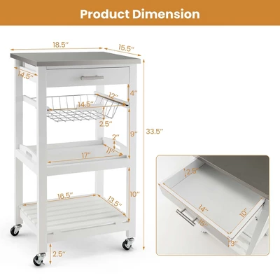 Costway Compact Kitchen Island Cart Rolling Service Trolley With Stainless Steel Top Basket 2 Costway Compact Kitchen Island Cart Rolling Service Trolley With Stainless Steel Top Basket - Image 2