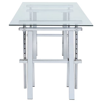 Statham Glass Top Adjustable Sawhorse Standing Desk Chrome - Coaster 5 Statham Glass Top Adjustable Sawhorse Standing Desk Chrome - Coaster - Image 5