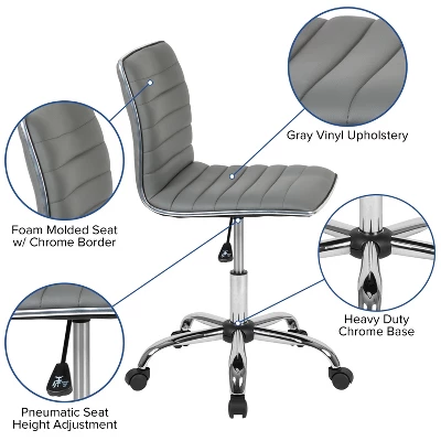 Emma And Oliver Low Back Designer Armless Ribbed Swivel Task Office Chair 4 Emma And Oliver Low Back Designer Armless Ribbed Swivel Task Office Chair - Image 4