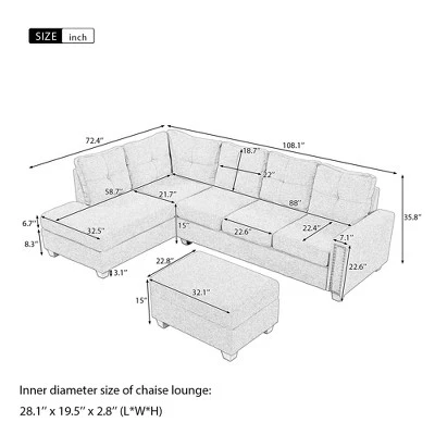 108" Reversible L-Shape Sectional Sofa Couch With Storage Ottoman-ModernLuxe 2 108" Reversible L-Shape Sectional Sofa Couch With Storage Ottoman-ModernLuxe - Image 2