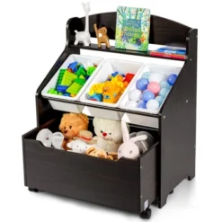 Costway Kids Wooden Toy Storage Unit Organizer W/Rolling Toy Box & Plastic Bins NaturalEspresso 20 Costway Kids Wooden Toy Storage Unit Organizer W/Rolling Toy Box & Plastic Bins NaturalEspresso -Cozy Living Sales Store GUEST 80f5cdc8 b56c 40a6 9518 1678a6f77403