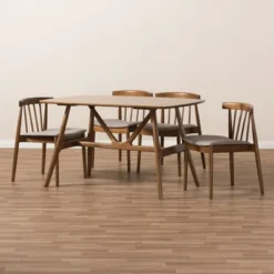 5pc Wyatt Midcentury Modern Walnut Wood Dining Set Beige/Brown - Baxton Studio 14 5pc Wyatt Midcentury Modern Walnut Wood Dining Set Beige/Brown - Baxton Studio -Cozy Living Sales Store GUEST 8a16d0ec 2bab 4fac ae52 2314bae203f1
