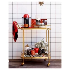 Metal, Wood, And Leather Bar Cart - Gold - Threshold™ 7 Metal, Wood, And Leather Bar Cart - Gold - Threshold™ -Cozy Living Sales Store GUEST 8b37d9d0 220c 44ab 9ad7 9d758ab91a72