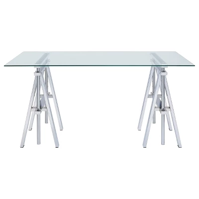 Statham Glass Top Adjustable Sawhorse Standing Desk Chrome - Coaster 3 Statham Glass Top Adjustable Sawhorse Standing Desk Chrome - Coaster - Image 3