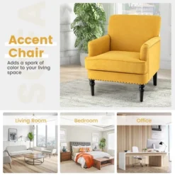 Tangkula Set Of 2 Modern Accent Chair Upholstered Sofa Chair W/ Rubber Wood Legs Yellow 12 Tangkula Set Of 2 Modern Accent Chair Upholstered Sofa Chair W/ Rubber Wood Legs Yellow -Cozy Living Sales Store GUEST 9704762d fe40 4a81 84d6 7c6ae26dcb9b