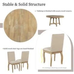 5 PCS Round Wood Extendable Dining Table Set With 4 Upholstered Dining Chairs-ModernLuxe 18 5 PCS Round Wood Extendable Dining Table Set With 4 Upholstered Dining Chairs-ModernLuxe -Cozy Living Sales Store GUEST 9ac19d65 3748 4874 9cdb f877628812e6