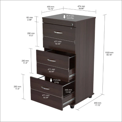 40.16" 3 Drawer Locking File Cabinet Espresso - Inval 5 40.16" 3 Drawer Locking File Cabinet Espresso - Inval - Image 5