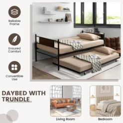 Costway Twin 2-In-1 Daybed Frame With Trundle Bed Set Steel Platform Sofa Bed Black -Cozy Living Sales Store GUEST 9cff8a64 03ba 49e9 9437 42d88358e946
