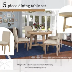 5 PCS Round Wood Extendable Dining Table Set With 4 Upholstered Dining Chairs-ModernLuxe 15 5 PCS Round Wood Extendable Dining Table Set With 4 Upholstered Dining Chairs-ModernLuxe -Cozy Living Sales Store GUEST a5510eb2 6547 4904 a54c 8bf06fd8ab57