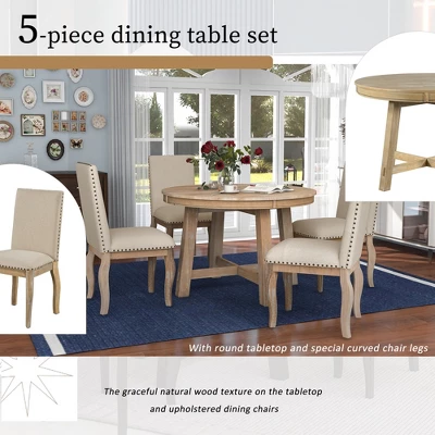5 PCS Round Wood Extendable Dining Table Set With 4 Upholstered Dining Chairs-ModernLuxe 3 5 PCS Round Wood Extendable Dining Table Set With 4 Upholstered Dining Chairs-ModernLuxe - Image 3