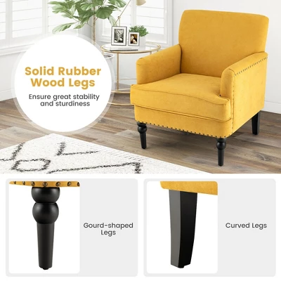 Tangkula Set Of 2 Modern Accent Chair Upholstered Sofa Chair W/ Rubber Wood Legs Yellow 7 Tangkula Set Of 2 Modern Accent Chair Upholstered Sofa Chair W/ Rubber Wood Legs Yellow - Image 7