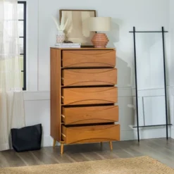 Mid-Century Modern Contoured 5 Drawer Chest Of Drawers - Saracina Home -Cozy Living Sales Store GUEST ac3142e8 8860 4ea9 a029 c515f6848ecc