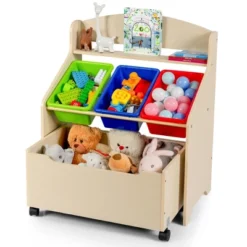 Costway Kids Wooden Toy Storage Unit Organizer W/Rolling Toy Box & Plastic Bins NaturalEspresso 21 Costway Kids Wooden Toy Storage Unit Organizer W/Rolling Toy Box & Plastic Bins NaturalEspresso -Cozy Living Sales Store GUEST b1538226 2c79 451e 9800 9bc4afb4832c