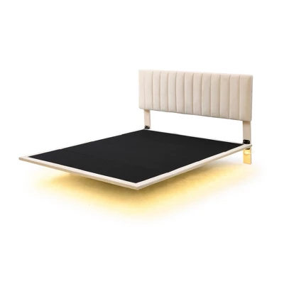 Queen Size Upholstered Floating Velvet Platform Bed With Sensor Light And Headboard-ModernLuxe 3 Queen Size Upholstered Floating Velvet Platform Bed With Sensor Light And Headboard-ModernLuxe - Image 3