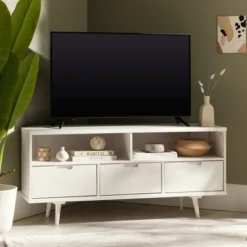 Cara Mid-Century Modern 3 Drawer Corner TV Stand For TVs Up To 58" - Saracina Home 22 Cara Mid-Century Modern 3 Drawer Corner TV Stand For TVs Up To 58" - Saracina Home -Cozy Living Sales Store GUEST b1ff3a9a 60ef 41ec 9a6f f1ca309dd560