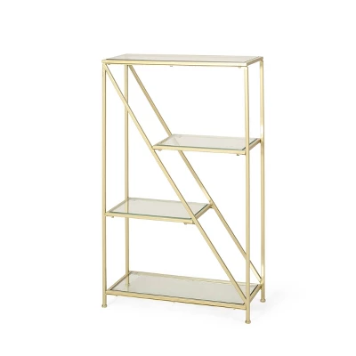 Kokesh Modern Glam Tempered Glass 3 Shelf Asymmetrical Bookcase Gold - Christopher Knight Home 1 Kokesh Modern Glam Tempered Glass 3 Shelf Asymmetrical Bookcase Gold - Christopher Knight Home