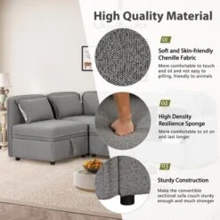 122.8" Minimalist Convertible Modular Sofa, Upholstered Sectional Sofa Couch With 5 Pillows-ModernLuxe 17 122.8" Minimalist Convertible Modular Sofa, Upholstered Sectional Sofa Couch With 5 Pillows-ModernLuxe -Cozy Living Sales Store GUEST b708a31d 70a5 40da 9681 548a896ef1af